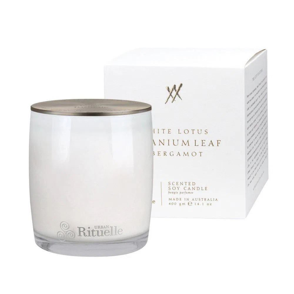 Urban Rituelle Alchemy Candle, White Lotus, Geranium Leaf & Bergamot 400g-Candles2go