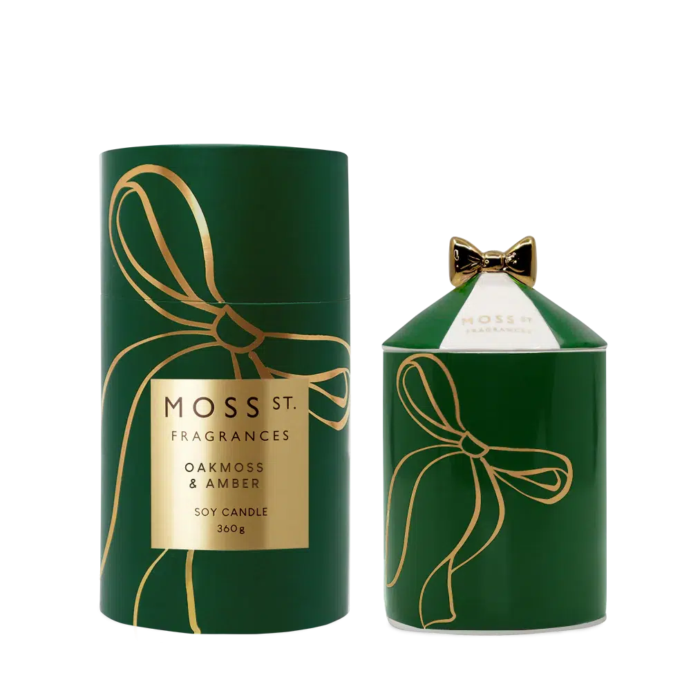 Christmas Limited Edition Oakmoss & Amber 360g Candle by Moss St Ceramics-Candles2go