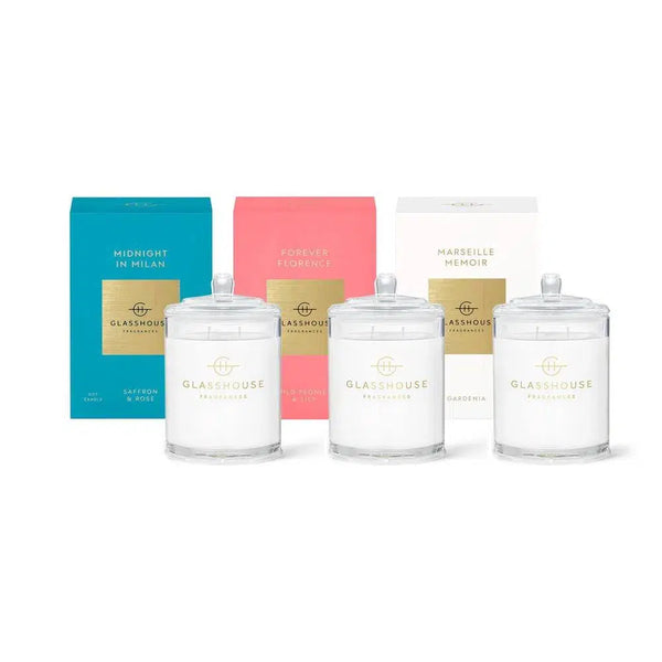 European Escape 380g Triple Pack by Glasshouse-Candles2go