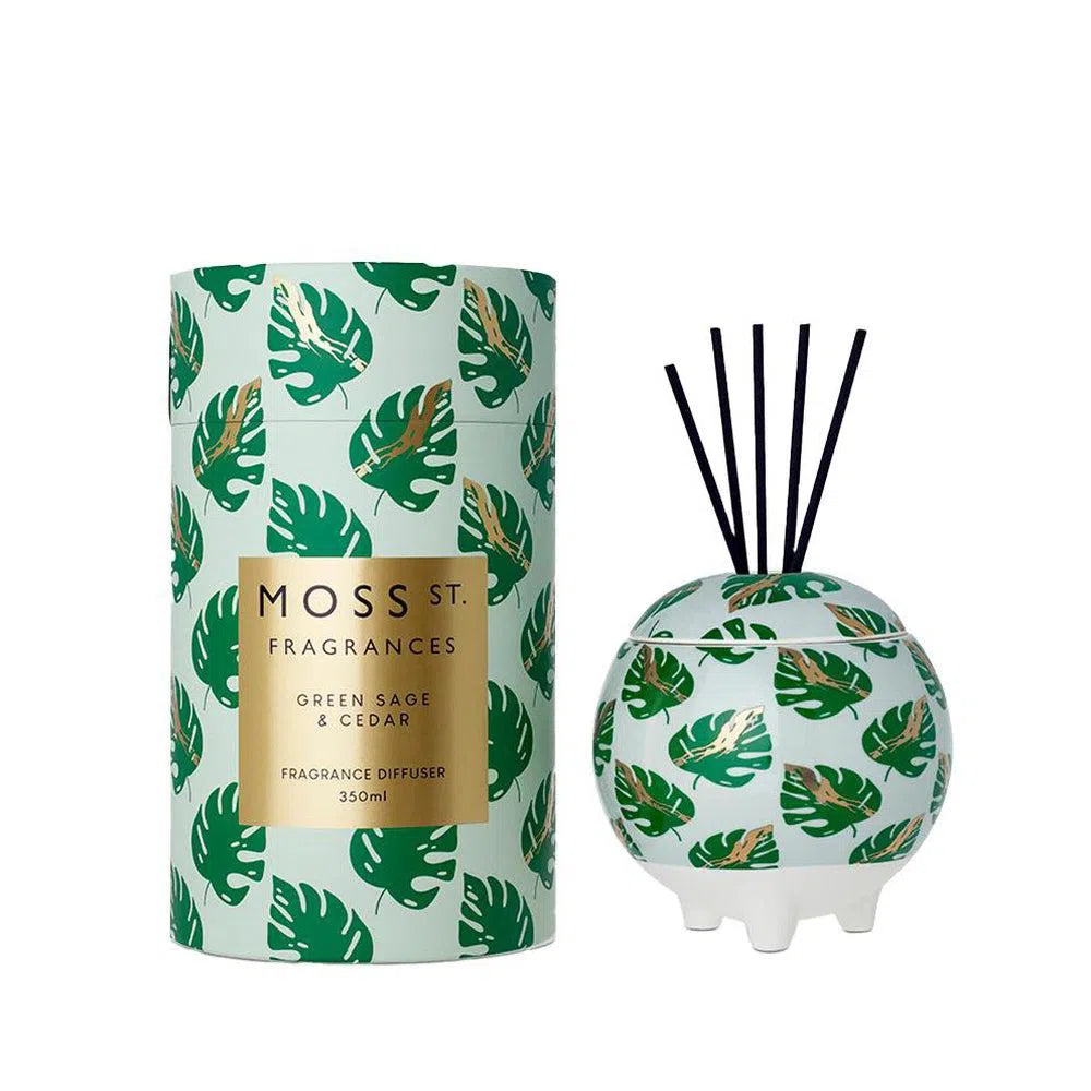 Green Sage and Cedar 350ml Ceramic Reed Diffuser by Moss St Fragrances-Candles2go