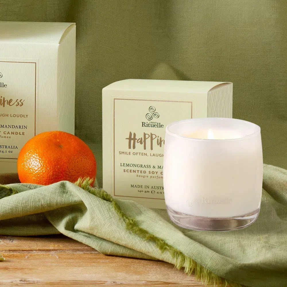 Happiness Lemongrass and Mandarin Soy Candle 140g by Urban Rituelle-Candles2go