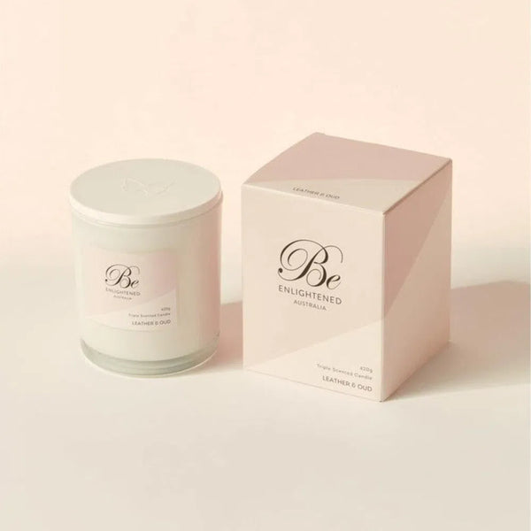 Leather and Oud 420g Triple Scented Candle by Be Enlightened-Candles2go