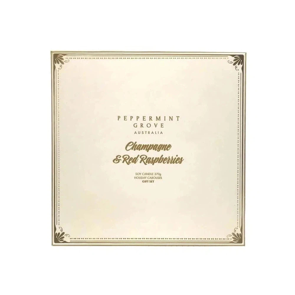 Peppermint Grove Champagne & Red Raspberries Holiday 370g Candle & Carousel Set Limited Edition Christmas-Candles2go