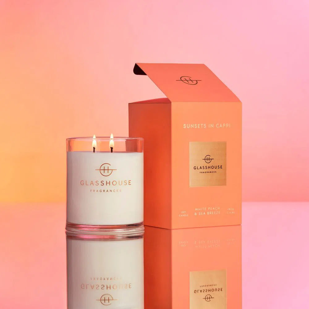 Sunsets in Capri White Peach and Sea Breeze 380g Glasshouse Fragrances-Candles2go